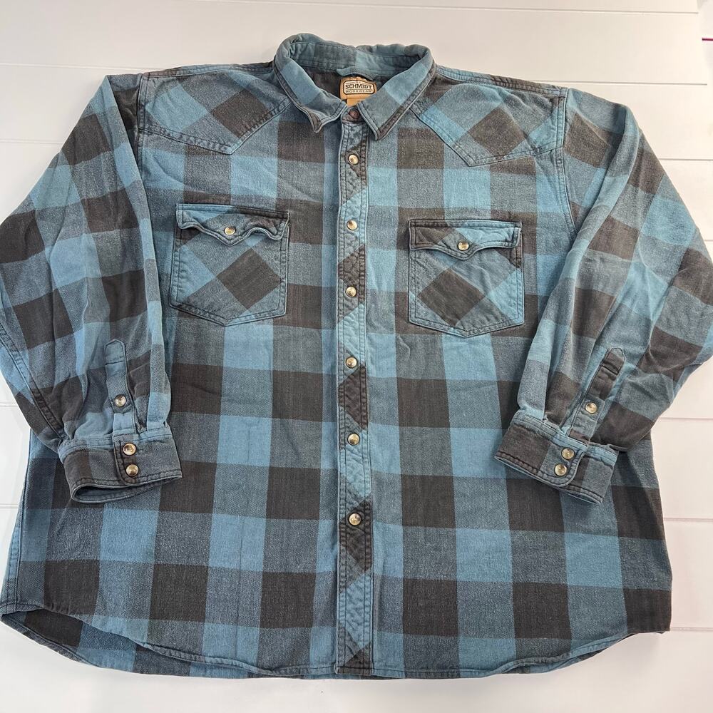 Schmidt Workwear Vintage blue plaid pearl snap shirt men’s size 2X